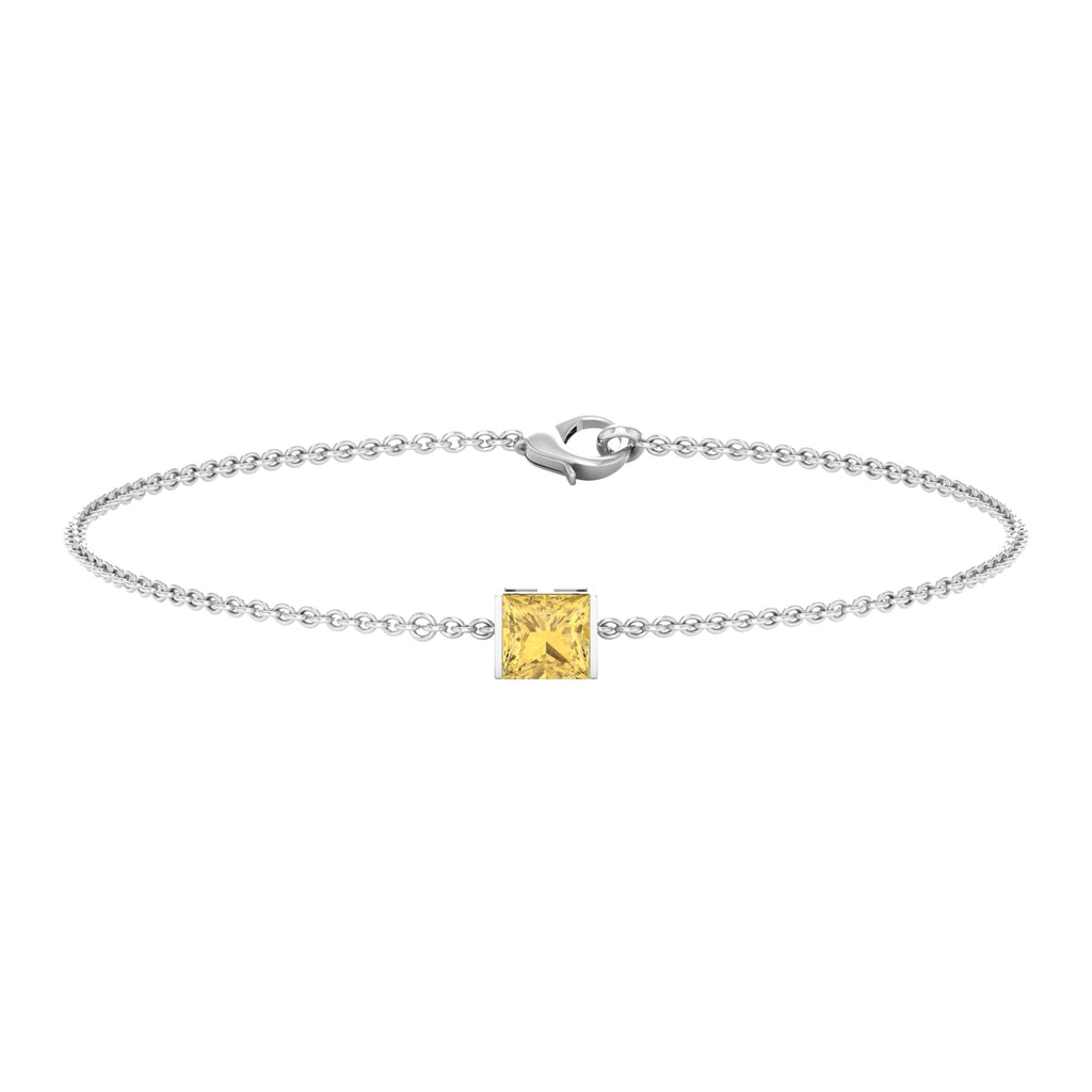 5 MM Princess Cut Citrine Solitaire Chain Bracelet Citrine - ( AAA ) - Quality - Rosec Jewels