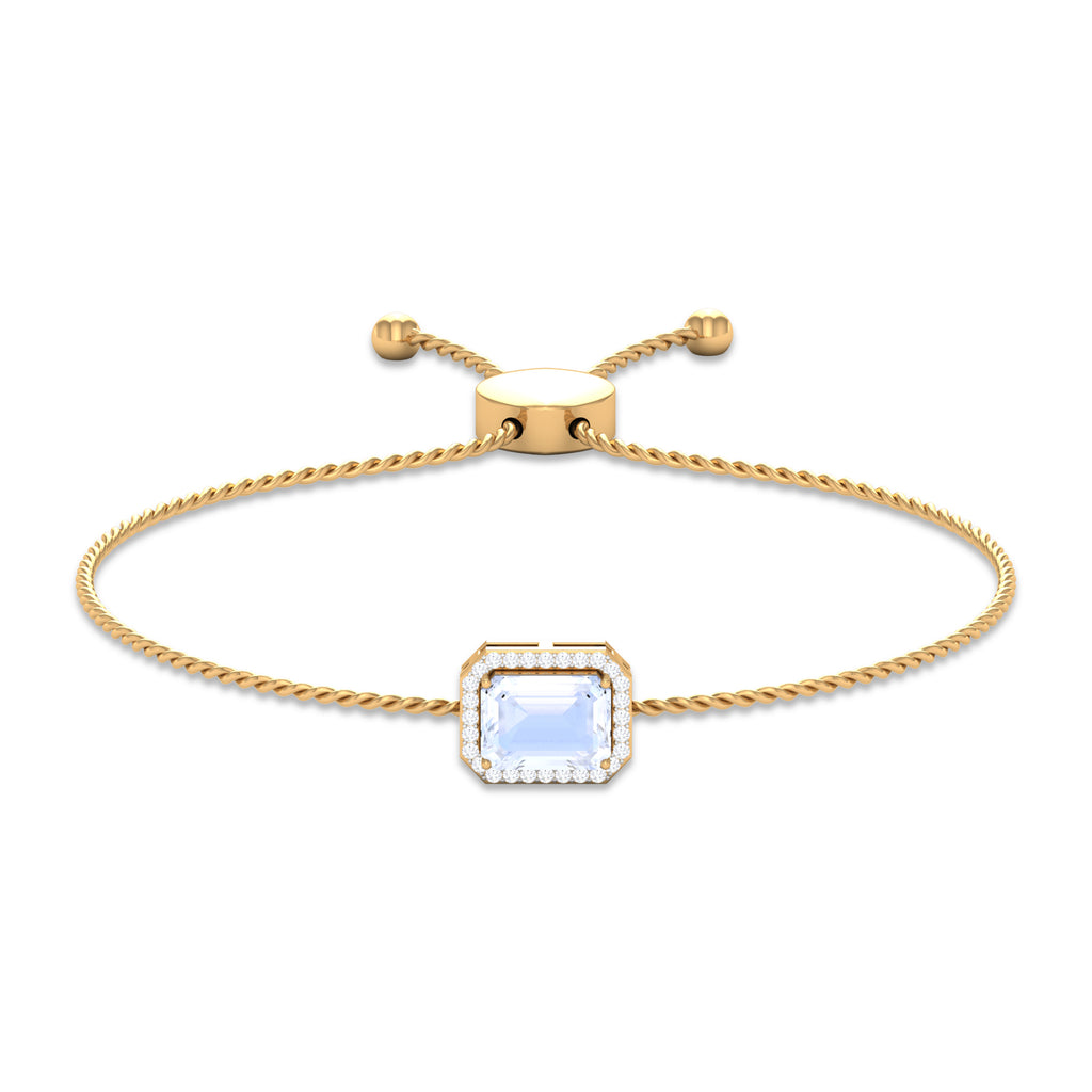 2 CT Emerald Cut Moonstone and Diamond Bolo Chain Bracelet Moonstone - ( AAA ) - Quality - Rosec Jewels