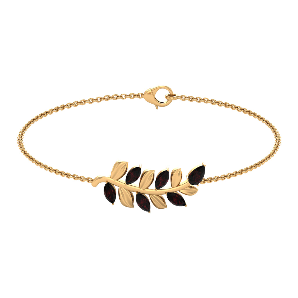 1.25 CT Pear and Marquise Cut Garnet and Gold Leaf Chain Bracelet Garnet - ( AAA ) - Quality - Rosec Jewels