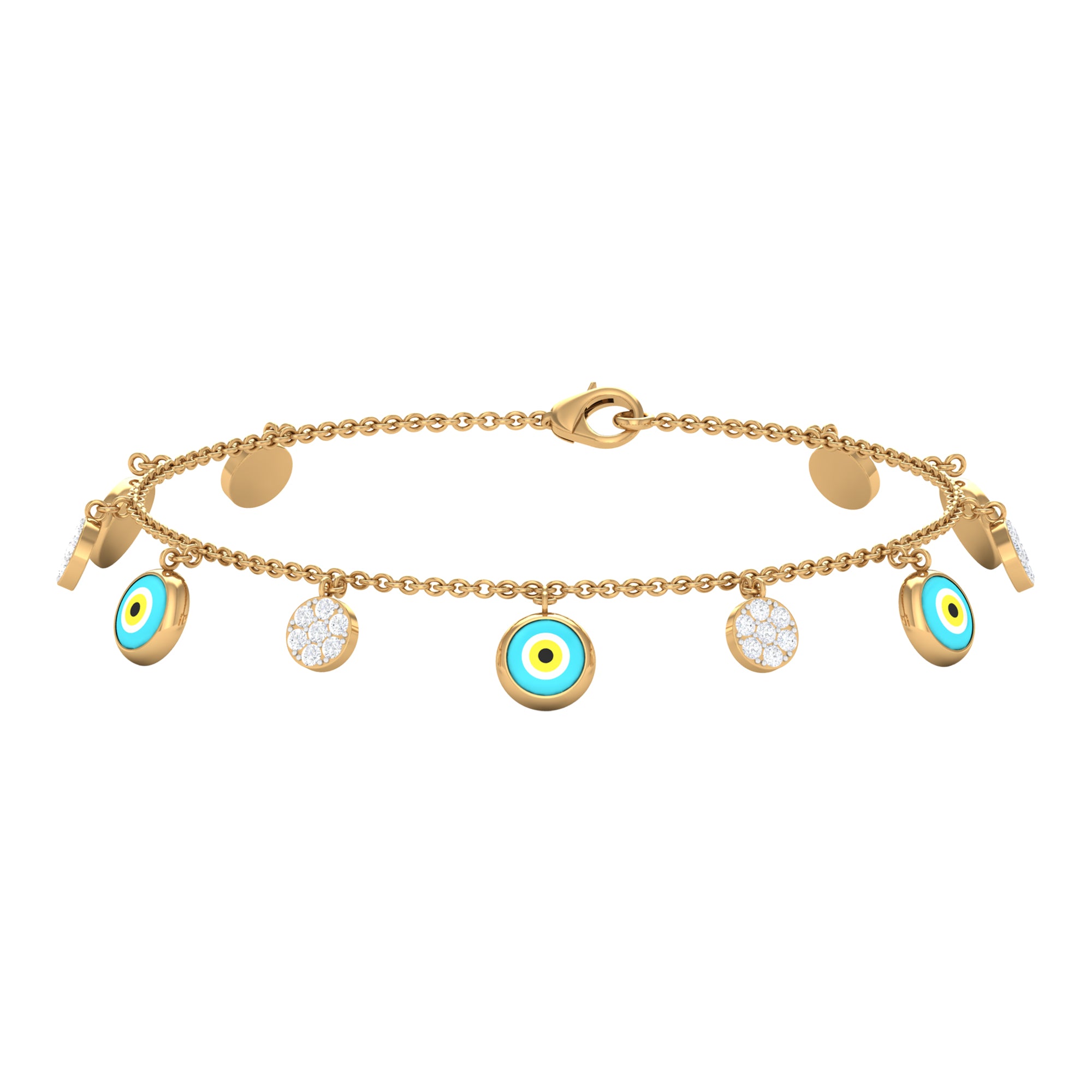 Diamond Evil Eye Chain Charm Bracelet Diamond - ( HI-SI ) - Color and Clarity - Rosec Jewels