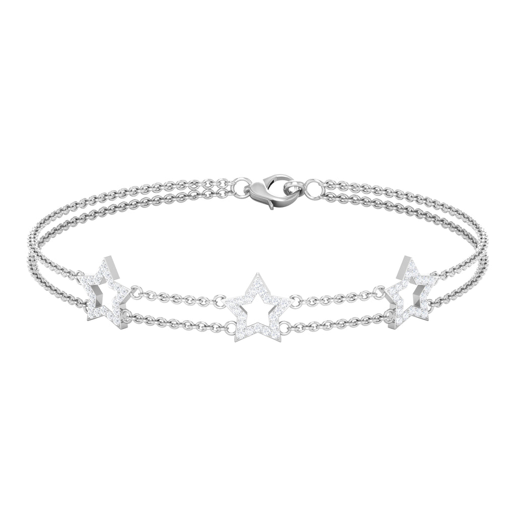Certified Diamond Star Double Chain Bracelet Diamond - ( HI-SI ) - Color and Clarity - Rosec Jewels