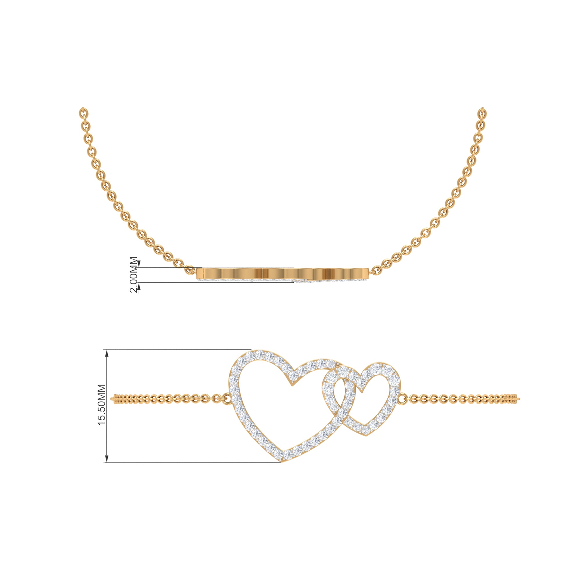 Natural Diamond Interlock Twin Heart Chain Bracelet Diamond - ( HI-SI ) - Color and Clarity - Rosec Jewels