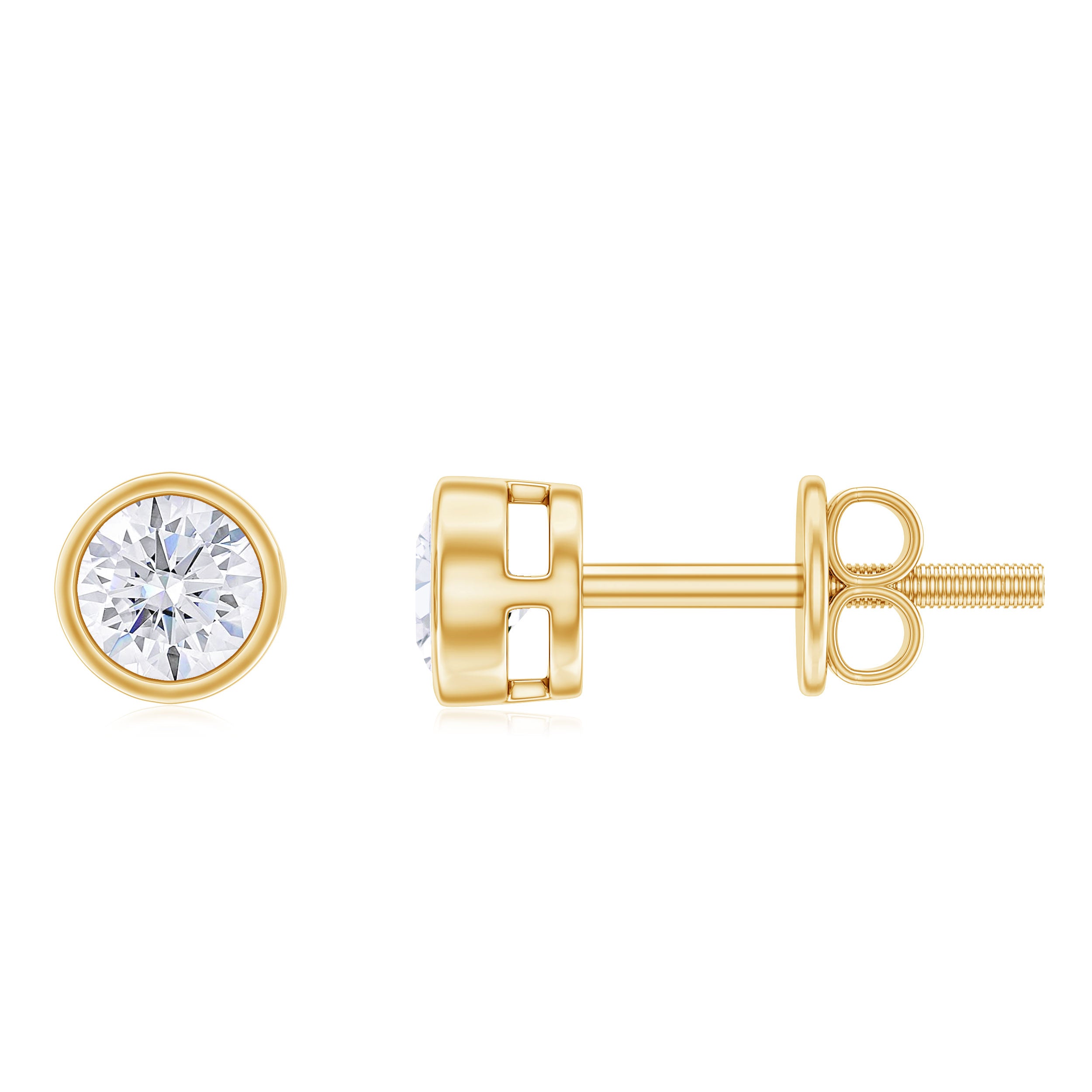 4 MM Classic Diamond Solitaire Stud Earrings in Bezel Setting Diamond - ( HI-SI ) - Color and Clarity - Rosec Jewels