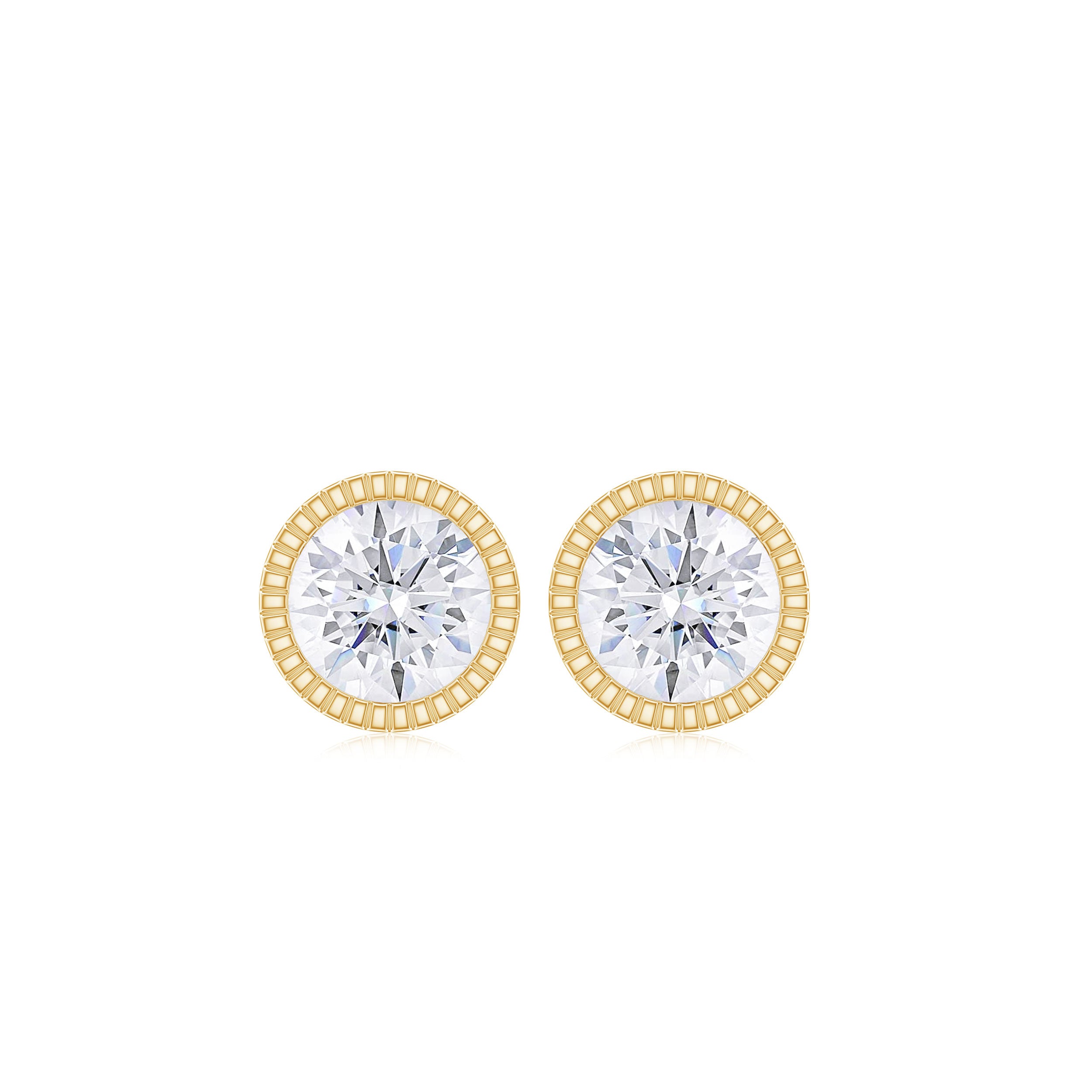 Bezel Set Round Diamond Solitaire Stud Earrings Diamond - ( HI-SI ) - Color and Clarity - Rosec Jewels