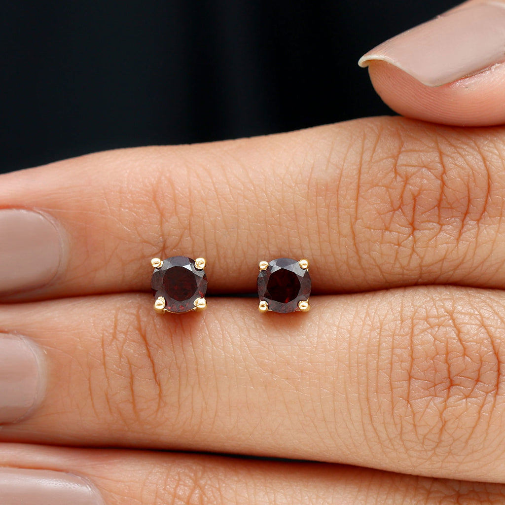 January Birthstone 1/2 CT Round Cut Garnet Solitaire Stud Earrings for Women Garnet - ( AAA ) - Quality - Rosec Jewels