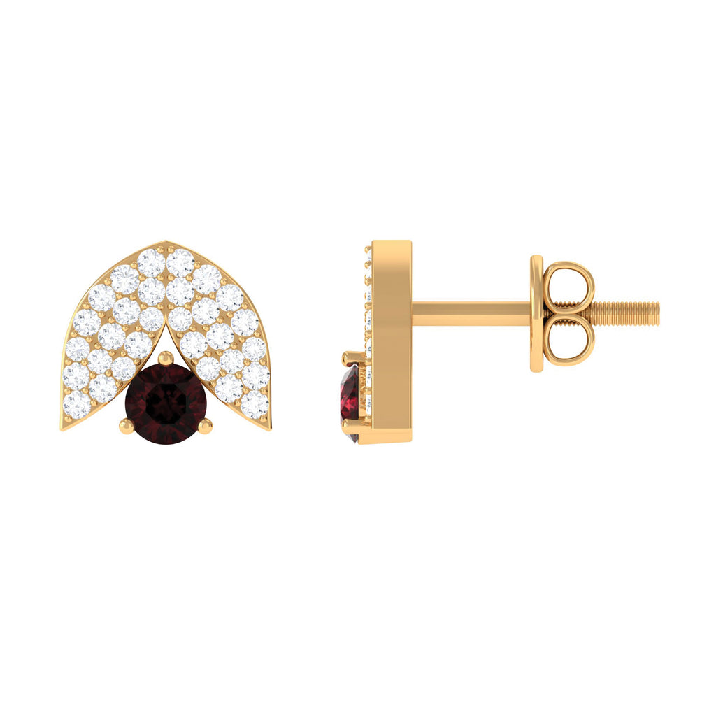 0.75 CT Garnet and Diamond Designer Stud Earrings in Prong Setting Garnet - ( AAA ) - Quality - Rosec Jewels