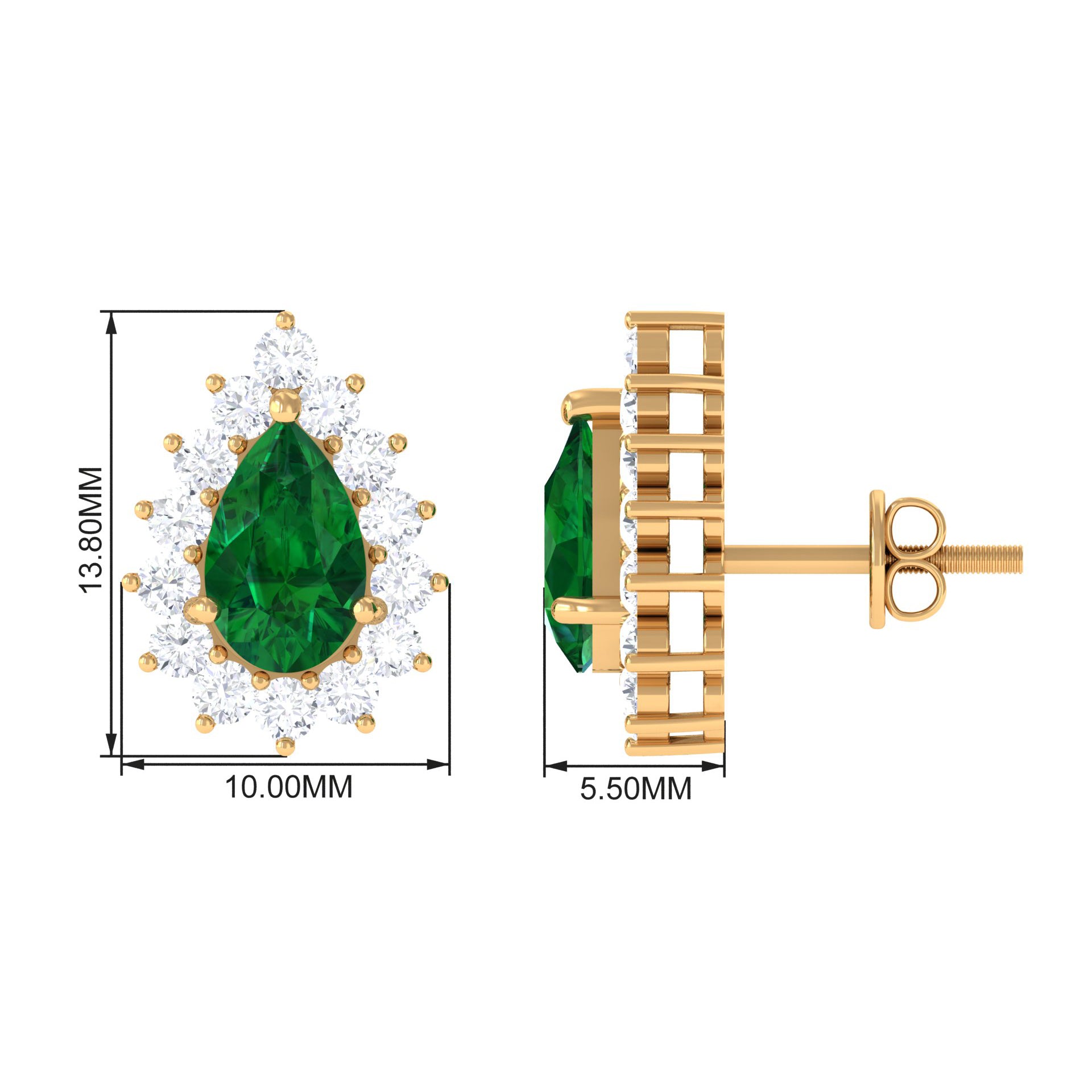 3 CT Created Emerald and Moissanite Halo Stud Earrings Lab Created Emerald - ( AAAA ) - Quality - Rosec Jewels