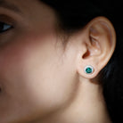 2-Carat Round Lab Created Emerald Stud Earrings With Diamond Halo Lab Created Emerald - ( AAAA ) - Quality - Rosec Jewels