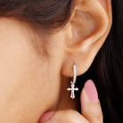 1/2 CT Gold and Diamond Cross Drop Hoop Earrings Diamond - ( HI-SI ) - Color and Clarity - Rosec Jewels