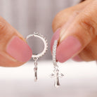 1/2 CT Gold and Diamond Cross Drop Hoop Earrings Diamond - ( HI-SI ) - Color and Clarity - Rosec Jewels