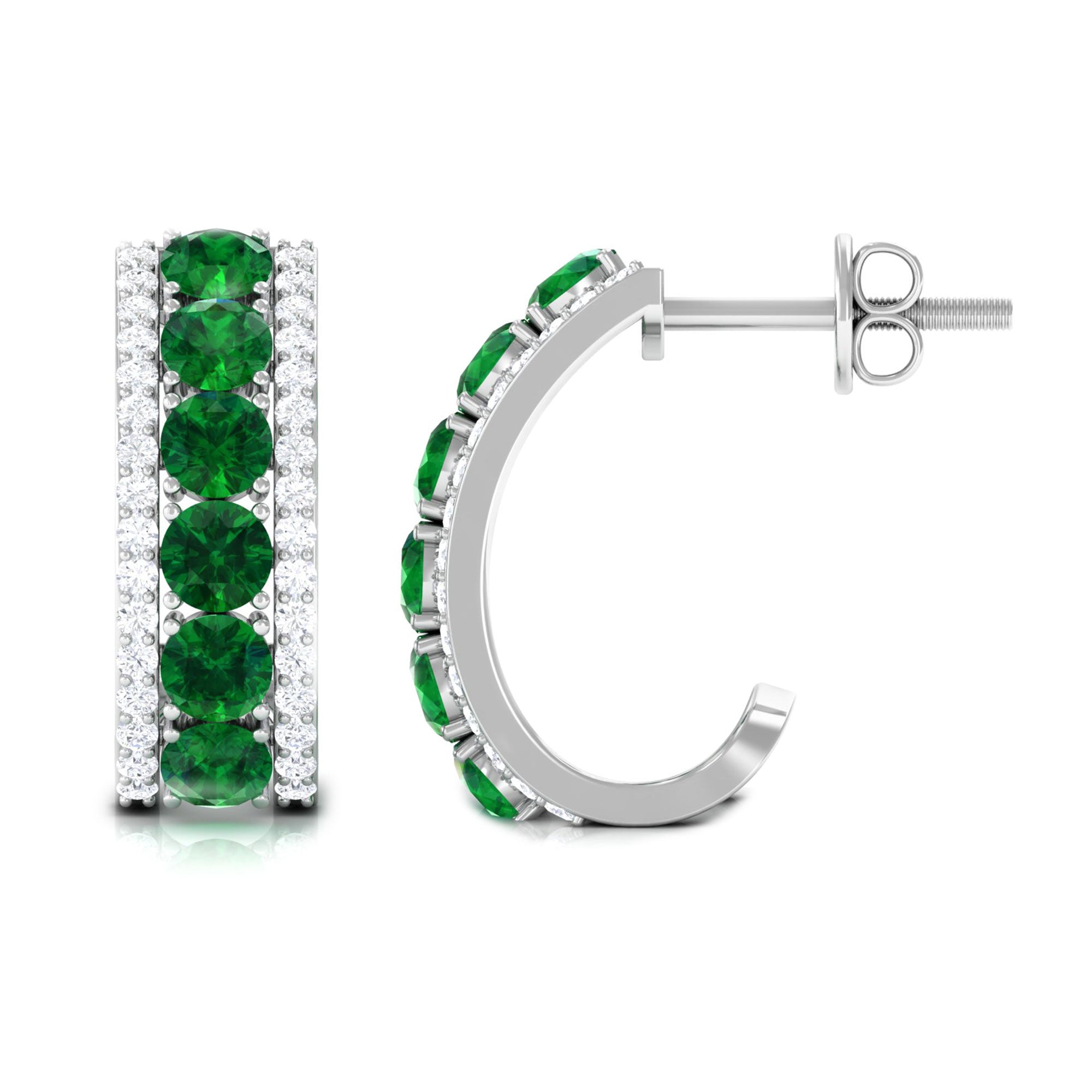 1.75 CT Created Emerald and Diamond Hoop Earrings Lab Created Emerald - ( AAAA ) - Quality - Rosec Jewels