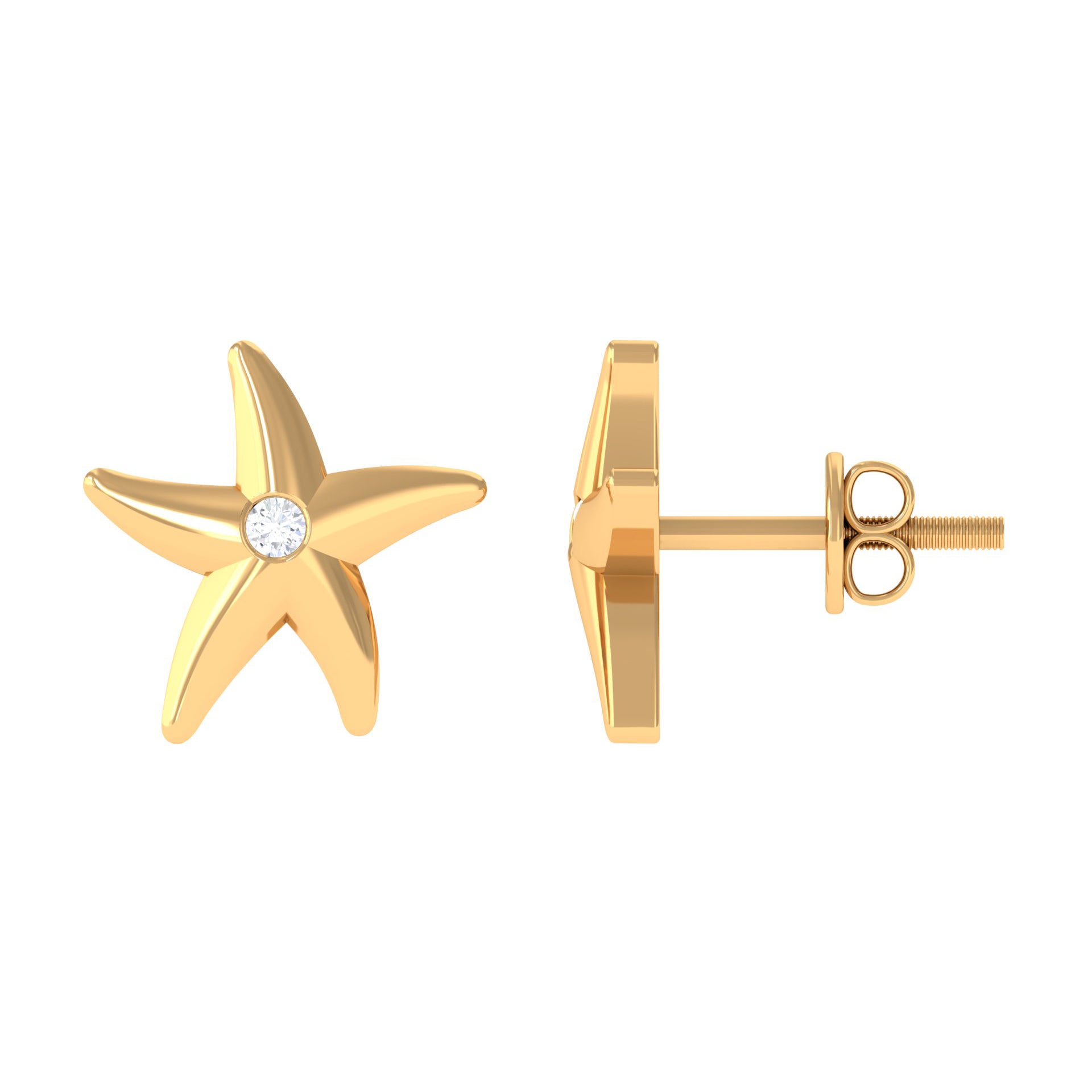 Diamond Starfish Stud Earrings for Women Diamond - ( HI-SI ) - Color and Clarity - Rosec Jewels