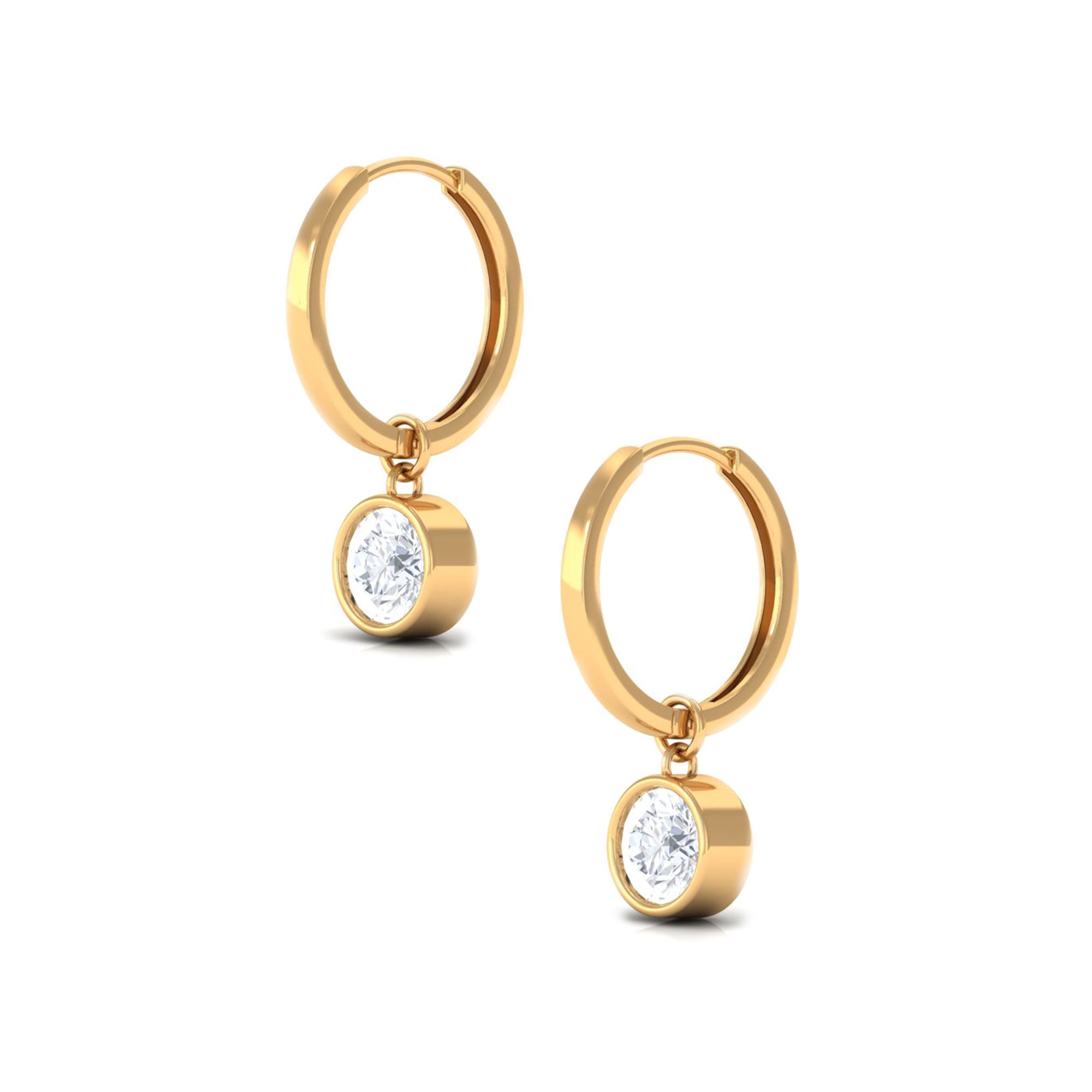 1/2 CT Bezel Set Round Zircon Hinged Hoop Earrings Zircon - ( AAAA ) - Quality - Rosec Jewels