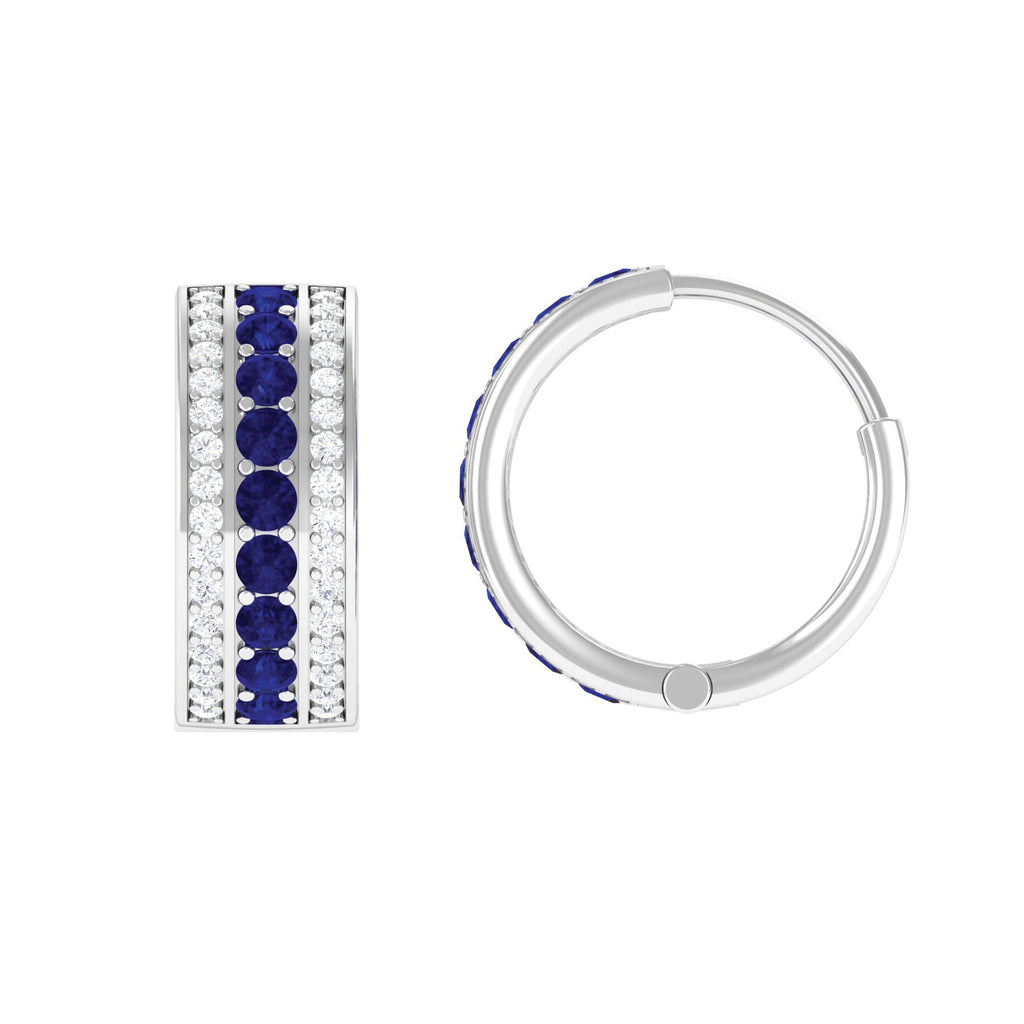 1.50 CT Blue Sapphire and Diamond Statement Hoop Earrings Blue Sapphire - ( AAA ) - Quality - Rosec Jewels