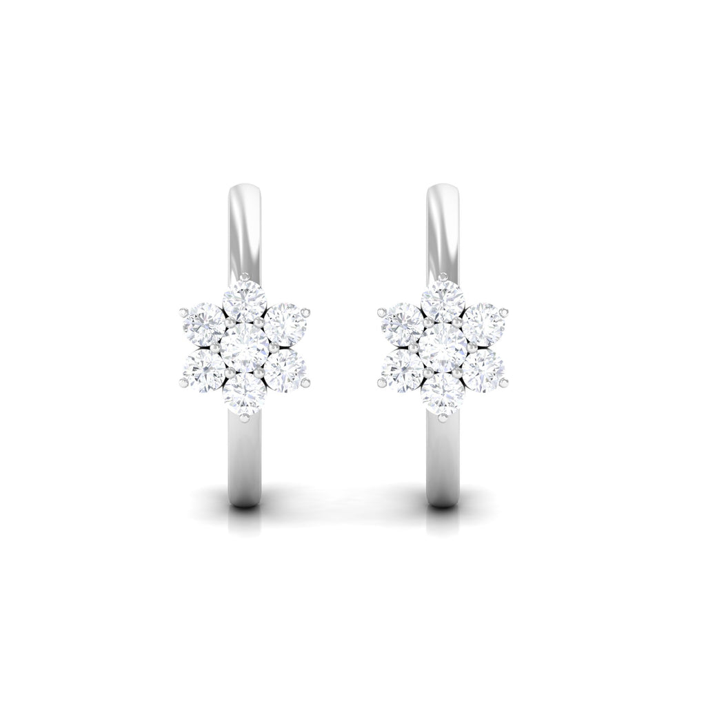 Floral Hoop Earrings with Diamond Diamond - ( HI-SI ) - Color and Clarity - Rosec Jewels