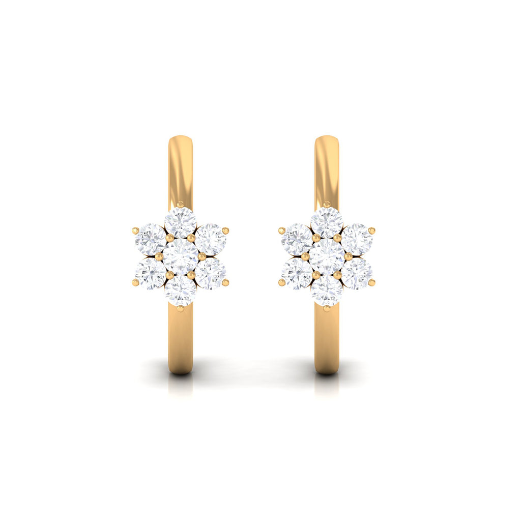 Floral Hoop Earrings with Diamond Diamond - ( HI-SI ) - Color and Clarity - Rosec Jewels