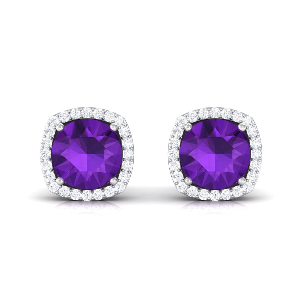 2.5 CT Round Amethyst and Diamond Halo Stud Earring Amethyst - ( AAA ) - Quality - Rosec Jewels