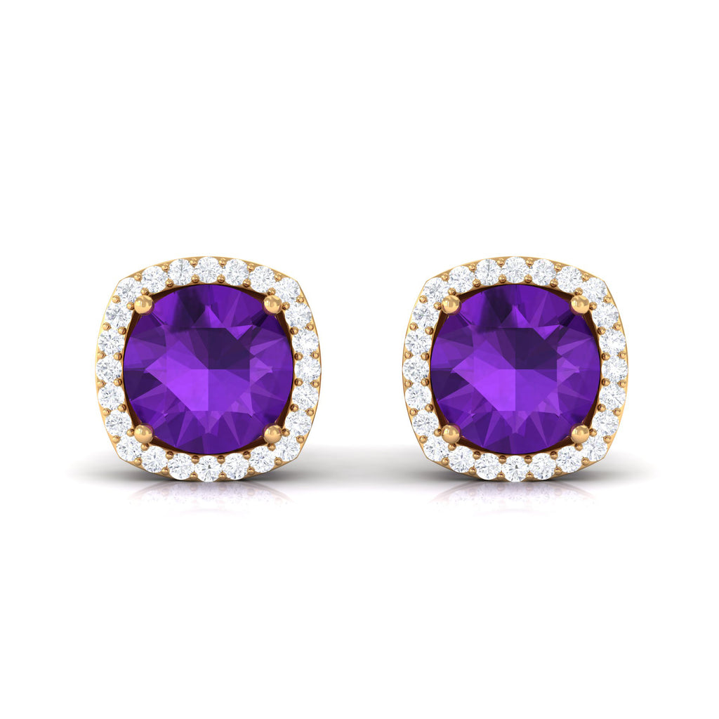 2.5 CT Round Amethyst and Diamond Halo Stud Earring Amethyst - ( AAA ) - Quality - Rosec Jewels
