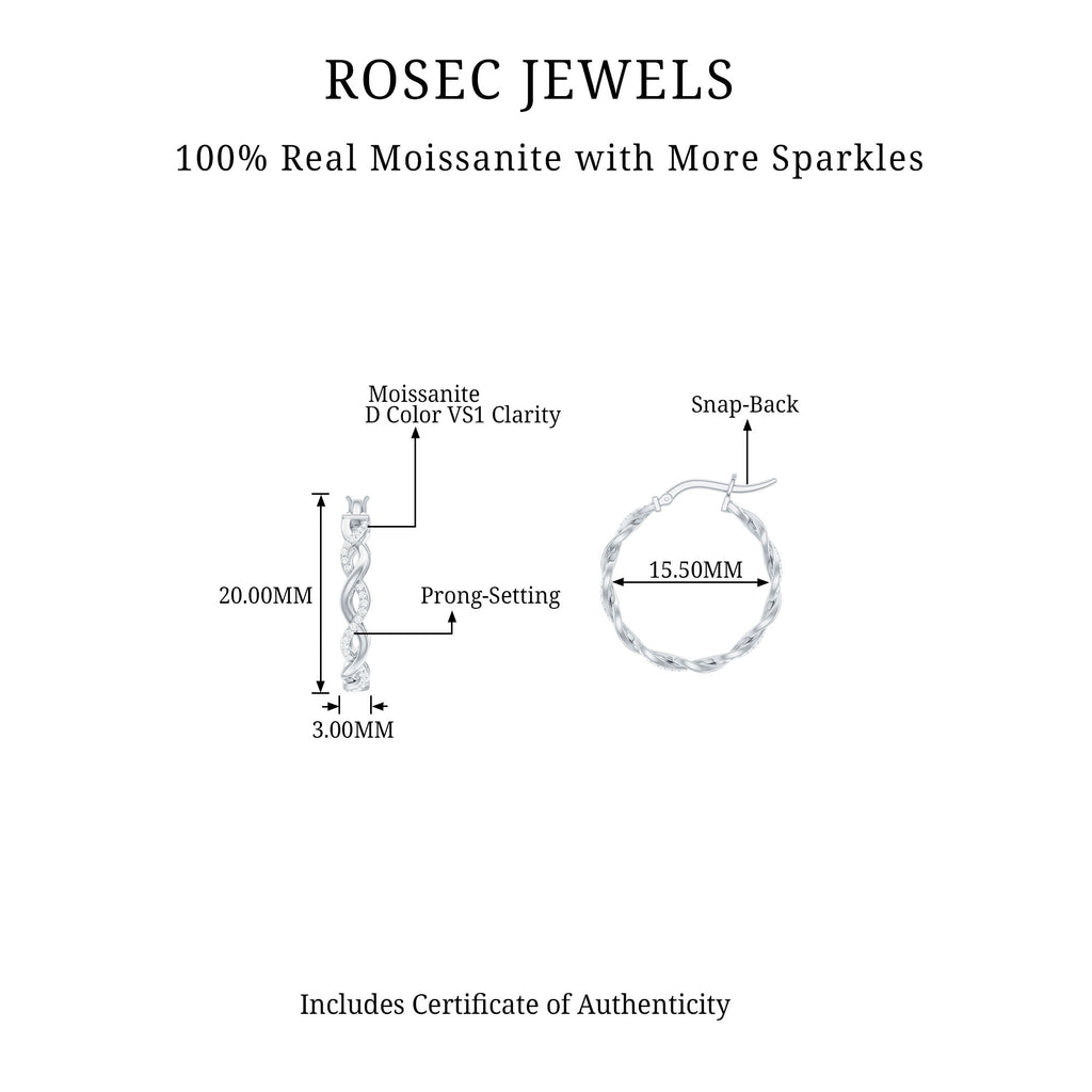 0.25 CT Braided Hoop Earrings with Moissanite in Gold Moissanite - ( D-VS1 ) - Color and Clarity - Rosec Jewels