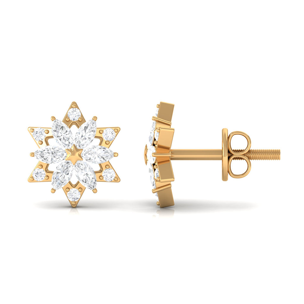 Flower Stud Earrings with Marquise and Round Diamond Diamond - ( HI-SI ) - Color and Clarity - Rosec Jewels