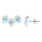 1 CT Pear Cut Aquamarine Three Stone Stud Earring with Diamond Halo Aquamarine - ( AAA ) - Quality - Rosec Jewels