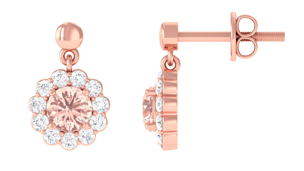 1 CT Real Morganite and Diamond Flower Halo Drop Earrings Morganite - ( AAA ) - Quality - Rosec Jewels