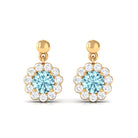 1 CT Real Aquamarine and Diamond Flower Halo Drop Earrings Aquamarine - ( AAA ) - Quality - Rosec Jewels