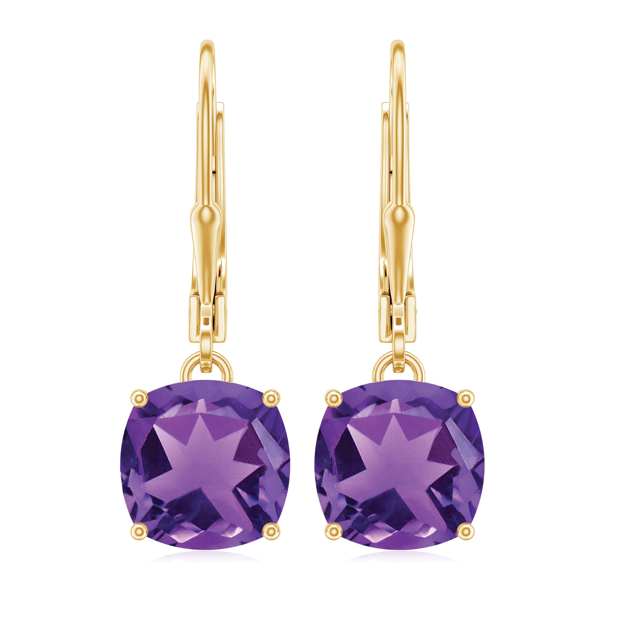 8 MM Cushion Cut Amethyst Solitaire Drop Earrings with Lever Back Amethyst - ( AAA ) - Quality - Rosec Jewels