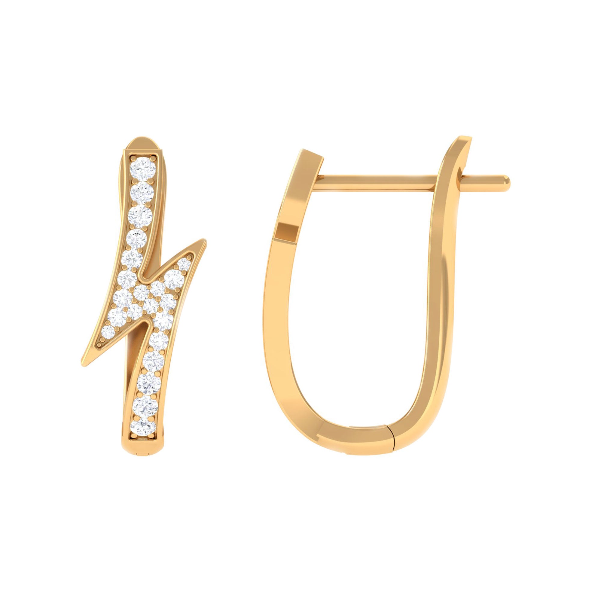 1/2 CT Real Diamond Lightning Bolt Hoop Earrings in Gold Diamond - ( HI-SI ) - Color and Clarity - Rosec Jewels
