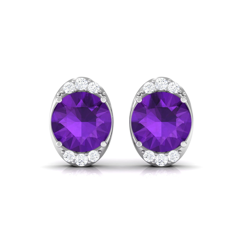 Simple Amethyst and Diamond Stud Earrings Amethyst - ( AAA ) - Quality - Rosec Jewels