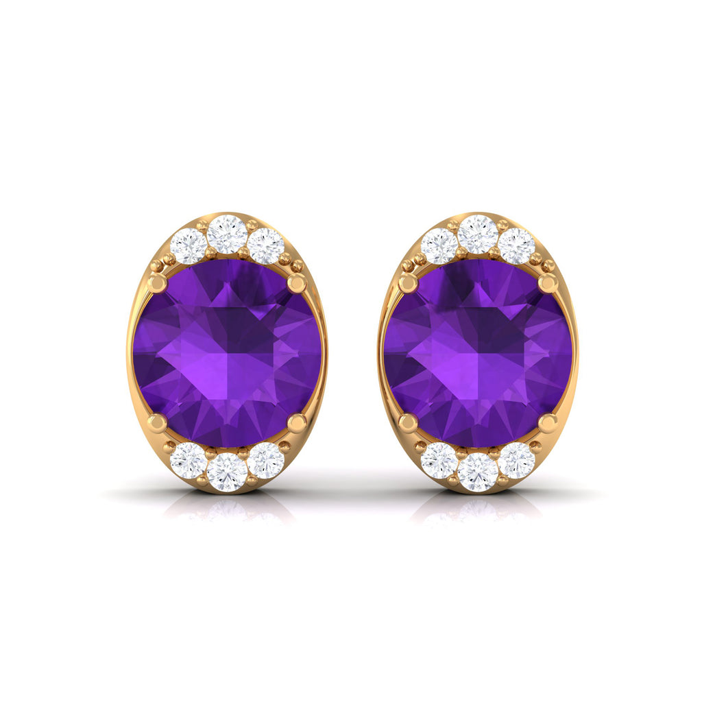 Simple Amethyst and Diamond Stud Earrings Amethyst - ( AAA ) - Quality - Rosec Jewels
