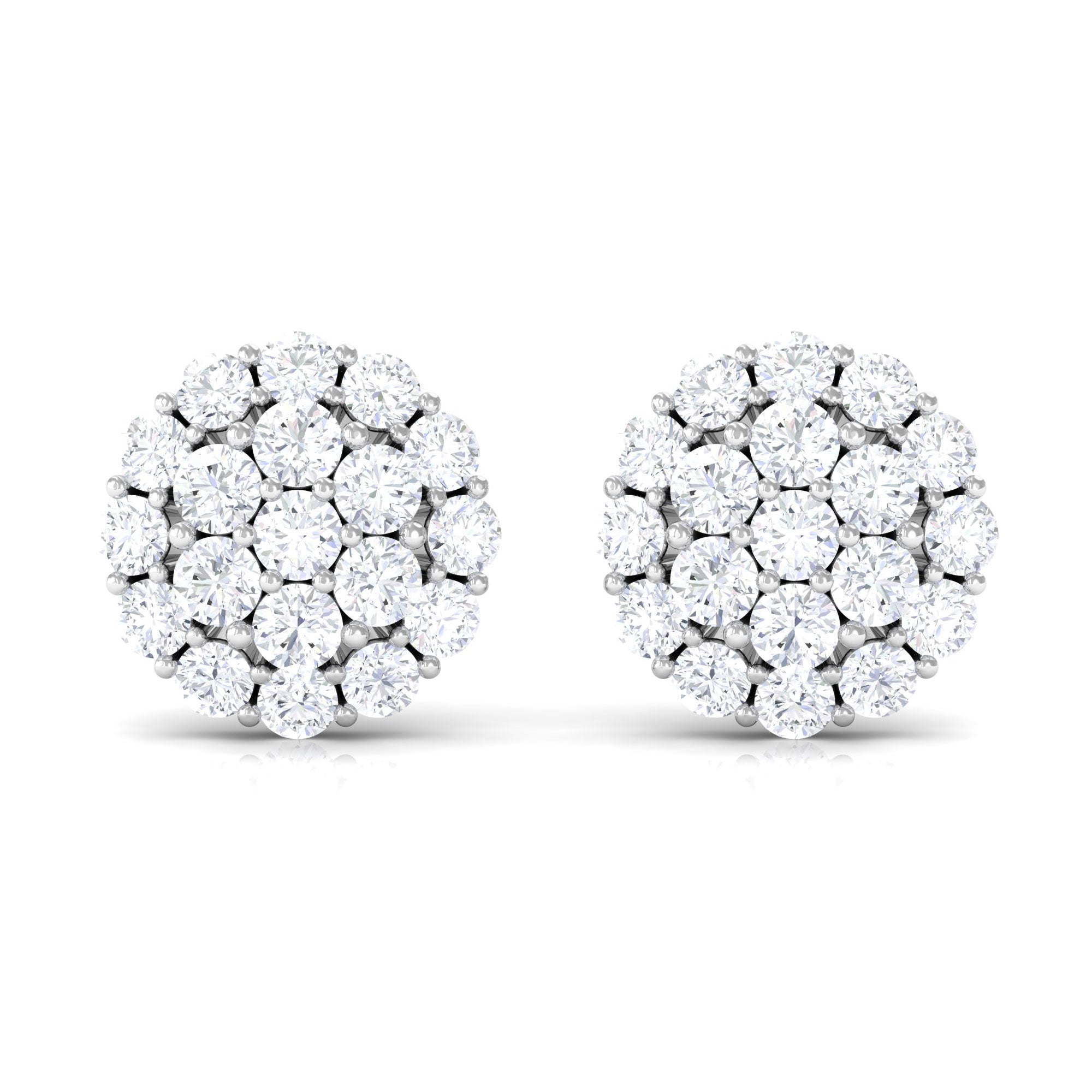 1.25 CT Real Diamond Cluster Stud Earrings Diamond - ( HI-SI ) - Color and Clarity - Rosec Jewels