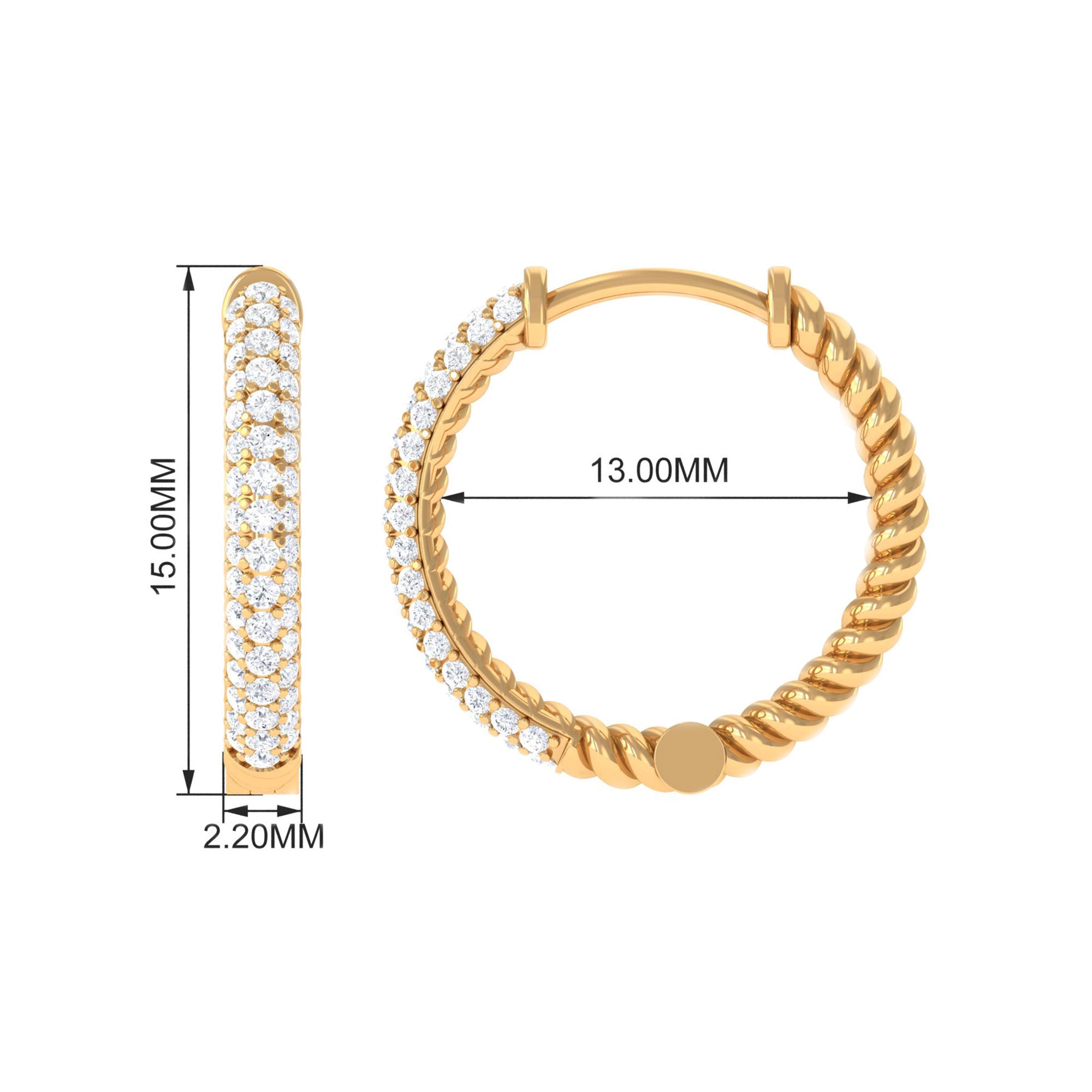 1/2 CT Pave Set Round Diamond Minimal Hinged Hoop Earrings Diamond - ( HI-SI ) - Color and Clarity - Rosec Jewels