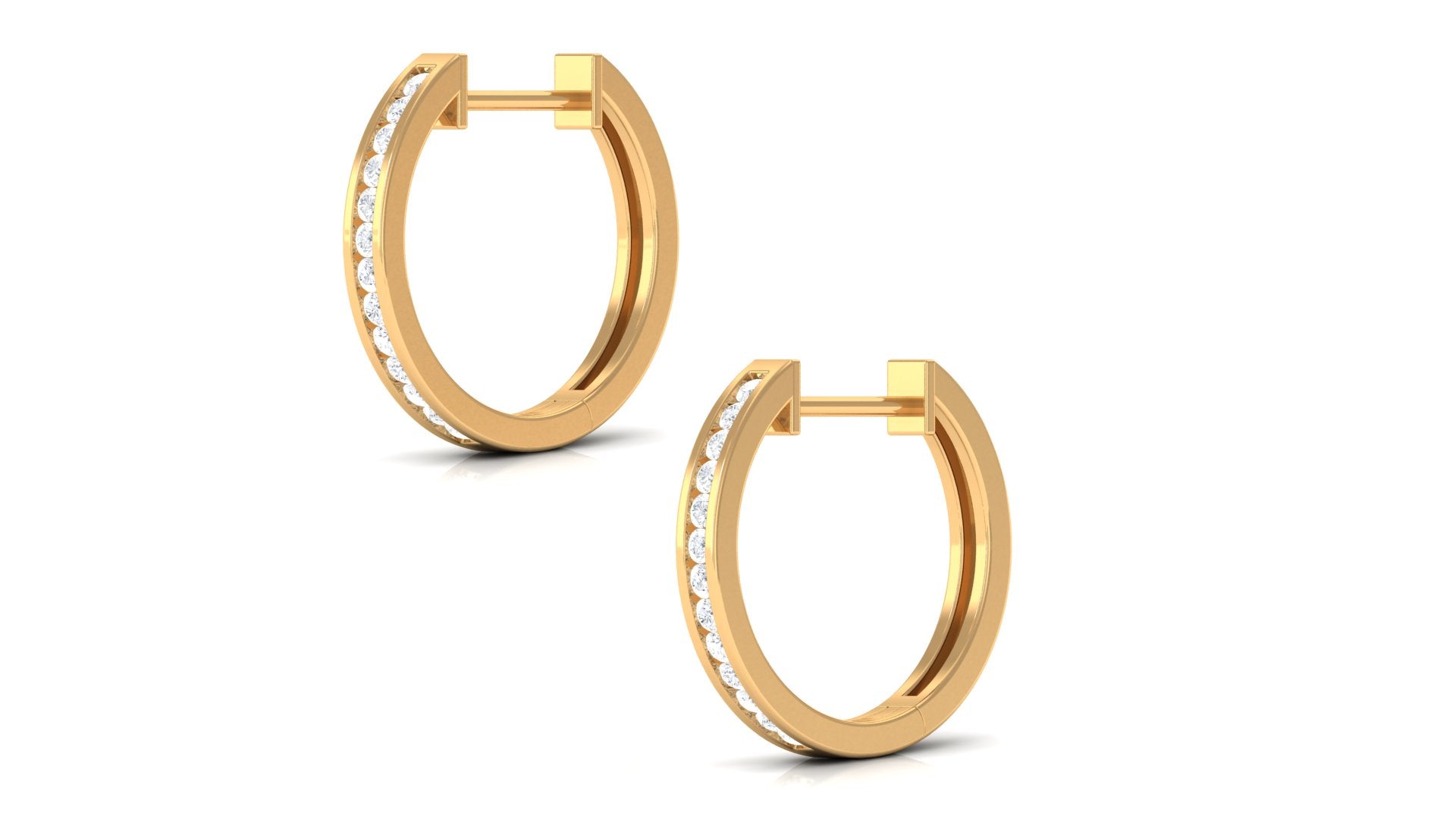 Channel Set Round Diamond Hinged Hoop Earrings Diamond - ( HI-SI ) - Color and Clarity - Rosec Jewels