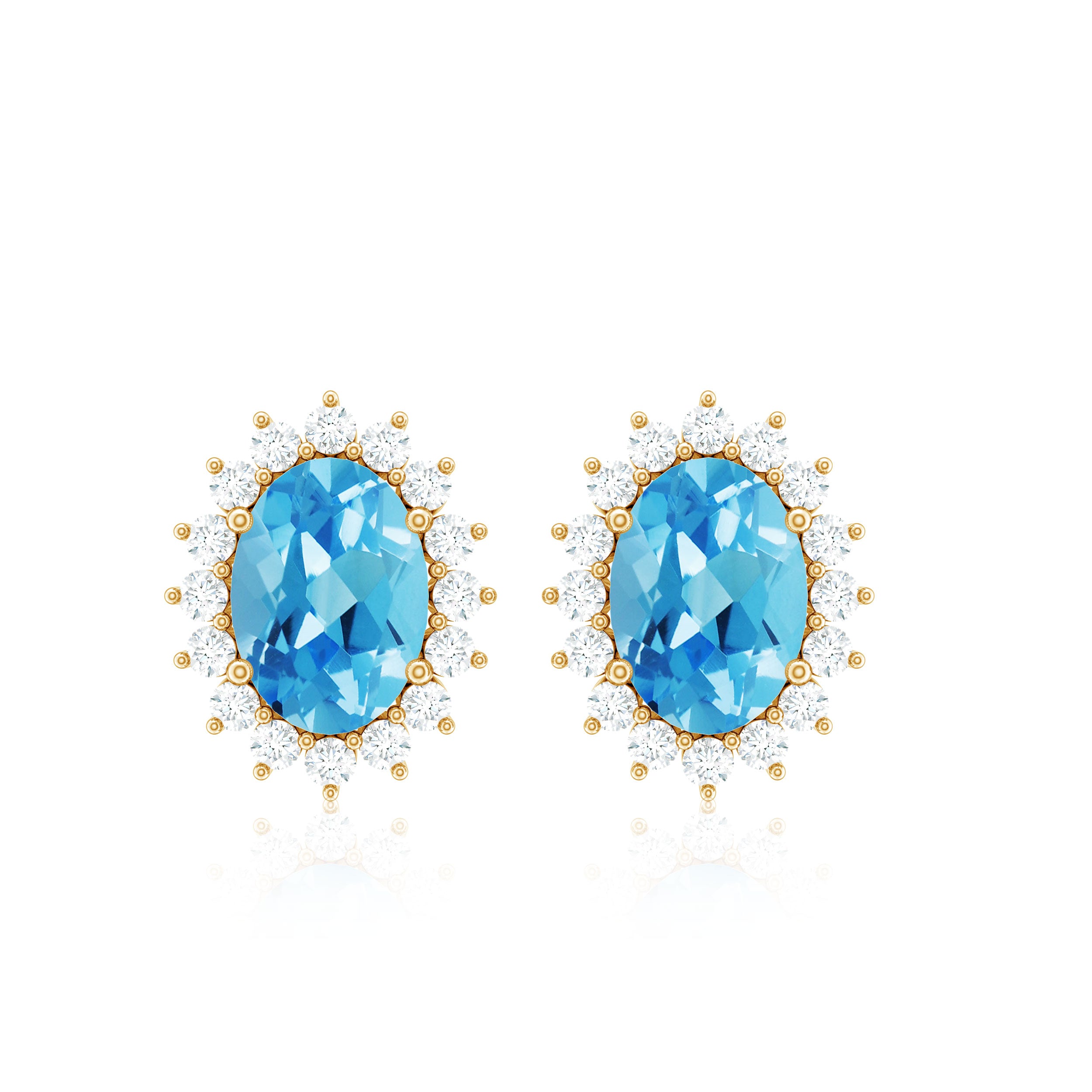 1.75 CT Oval Cut Swiss Blue Topaz Classic Stud Earrings with Diamond Halo Swiss Blue Topaz - ( AAA ) - Quality - Rosec Jewels