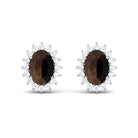 2.25 CT Oval Cut Smoky Quartz and Diamond Halo Stud Earrings Smoky Quartz - ( AAA ) - Quality - Rosec Jewels