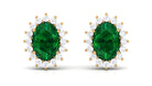 2 CT Oval Cut Created Emerald Statement Stud Earrings with Diamond Halo Lab Created Emerald - ( AAAA ) - Quality - Rosec Jewels