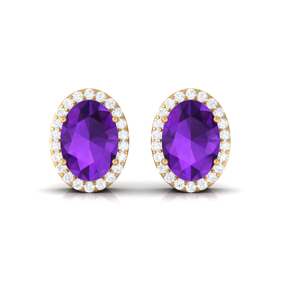 2.50 CT Oval Amethyst and Diamond Halo Stud Earrings Amethyst - ( AAA ) - Quality - Rosec Jewels
