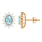 1.75 CT Oval Cut Aquamarine and Diamond Sunburst Stud Earrings Aquamarine - ( AAA ) - Quality - Rosec Jewels