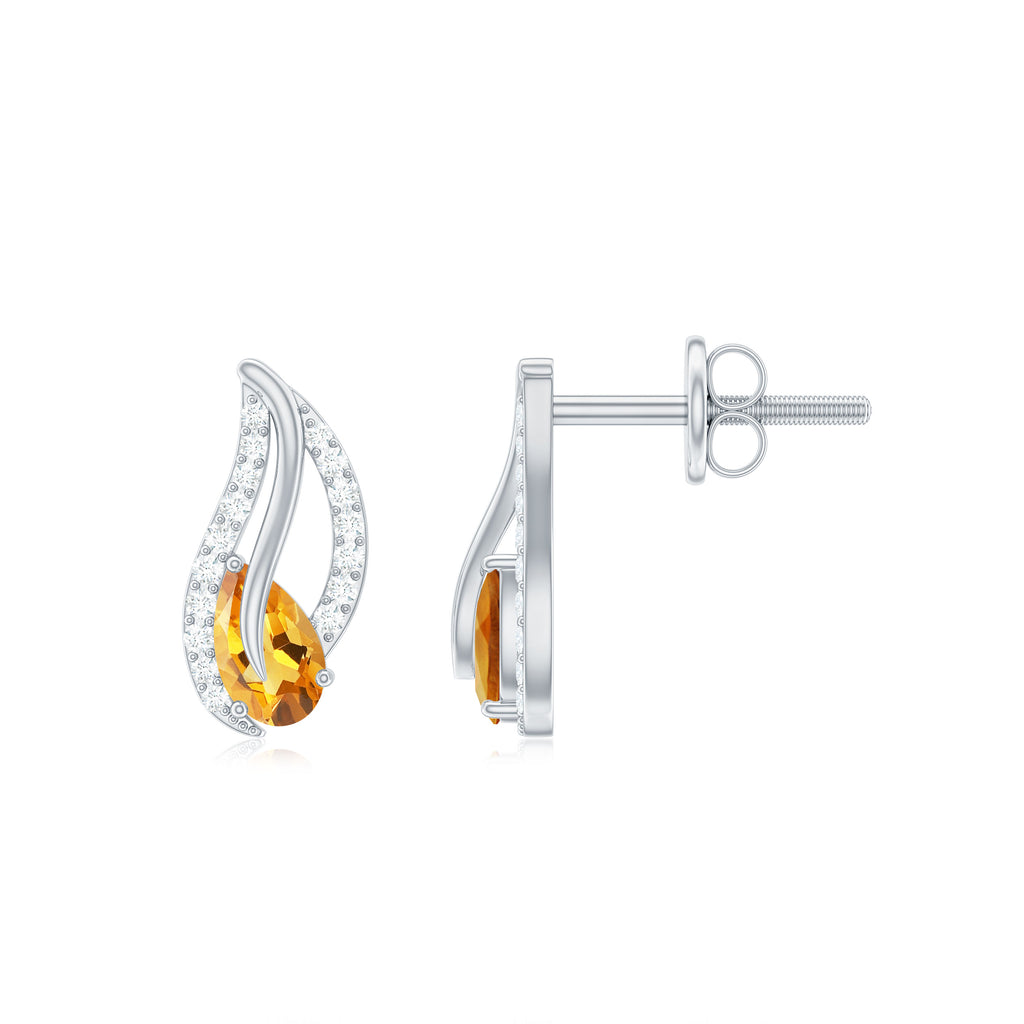 1/2 CT Pear Shape Citrine and Diamond Leaf Stud Earrings Citrine - ( AAA ) - Quality - Rosec Jewels