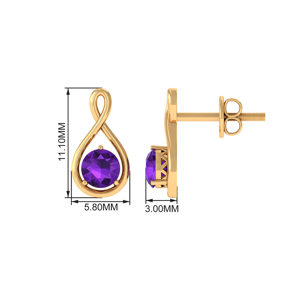Round Cut Amethyst Solitaire Infinity Stud Earrings Amethyst - ( AAA ) - Quality - Rosec Jewels