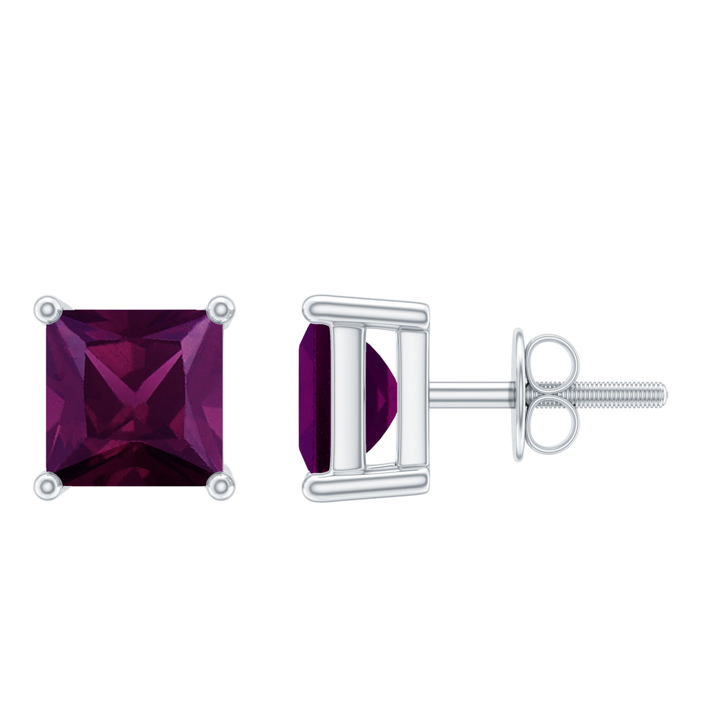 1.5 CT Princess Cut Rhodolite Solitaire Stud Earrings Rhodolite - ( AAA ) - Quality - Rosec Jewels