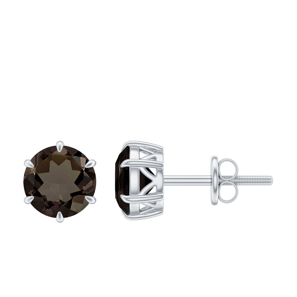 6 MM Smoky Quartz Solitaire Stud Earrings Smoky Quartz - ( AAA ) - Quality - Rosec Jewels