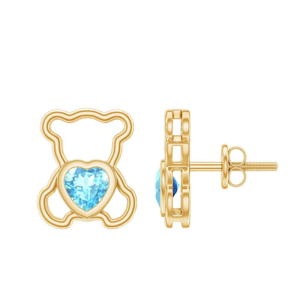 1/2 CT Aquamarine Teddy Bear Stud Earrings Aquamarine - ( AAA ) - Quality - Rosec Jewels
