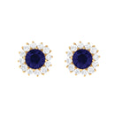 1.25 CT Blue Sapphire Stud Earrings with Diamond Halo Blue Sapphire - ( AAA ) - Quality - Rosec Jewels