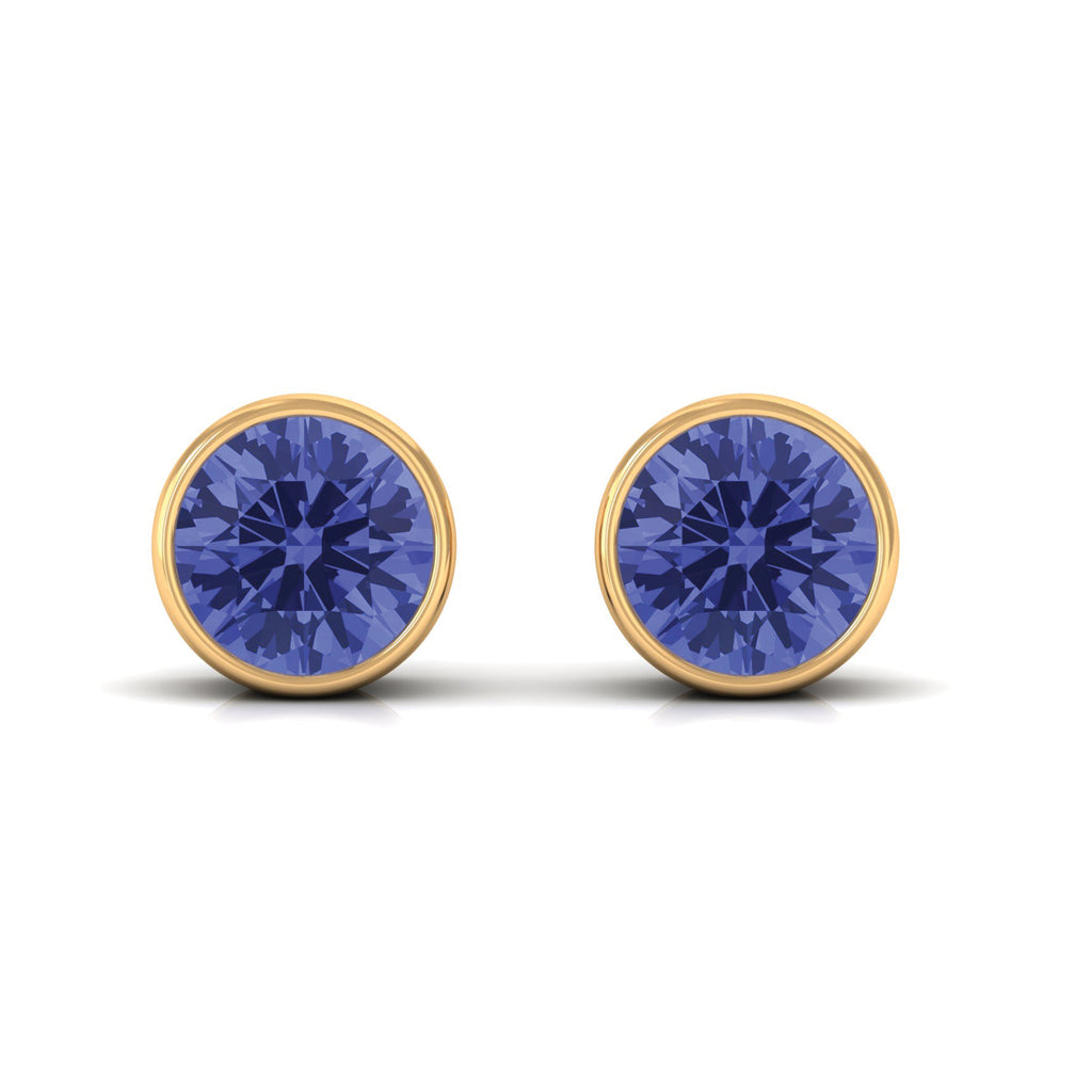 8 MM Round Cut Tanzanite Solitaire Stud Earrings in Bezel Setting Tanzanite - ( AAA ) - Quality - Rosec Jewels