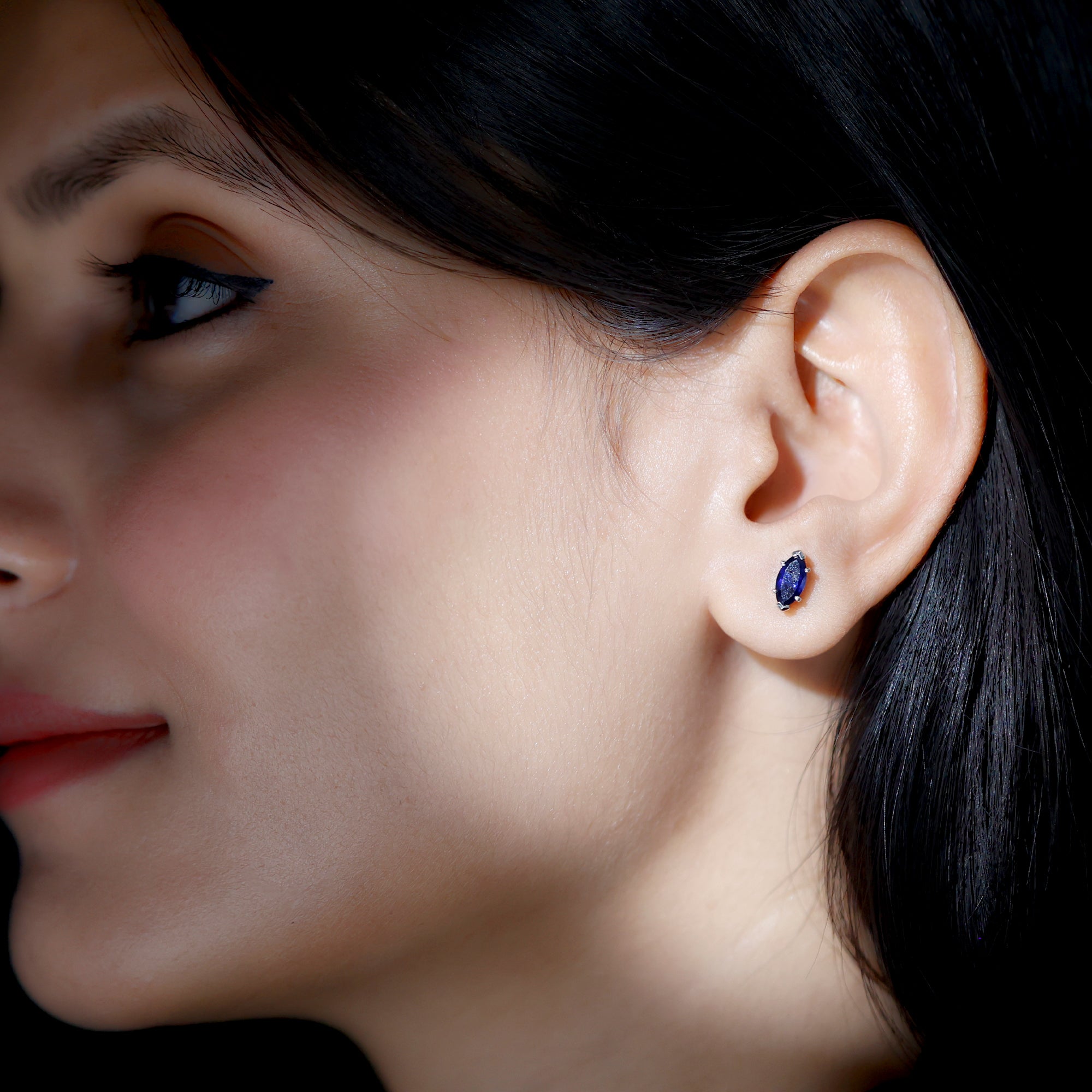 4X8 MM Marquise Cut Created Blue Sapphire Solitaire Stud Earrings Lab Created Blue Sapphire - ( AAAA ) - Quality - Rosec Jewels