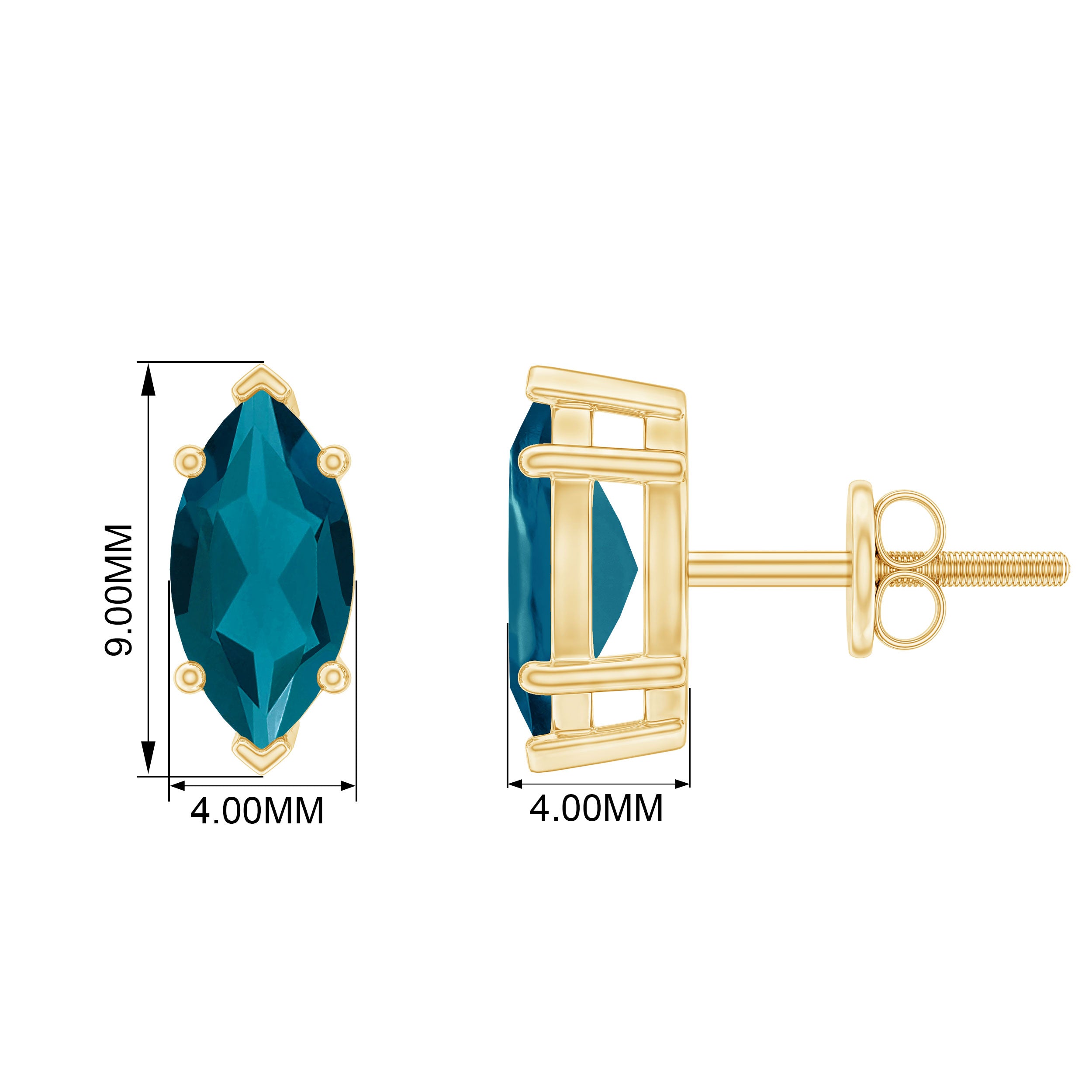Marquise London Blue Topaz Solitaire Studs in Basket Setting London Blue Topaz - ( AAA ) - Quality - Rosec Jewels