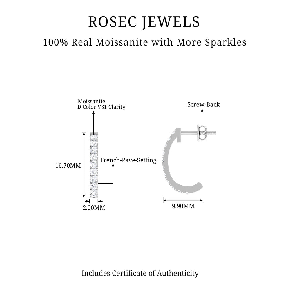 Certified Moissanite Simple Hoop Earrings Moissanite - ( D-VS1 ) - Color and Clarity - Rosec Jewels