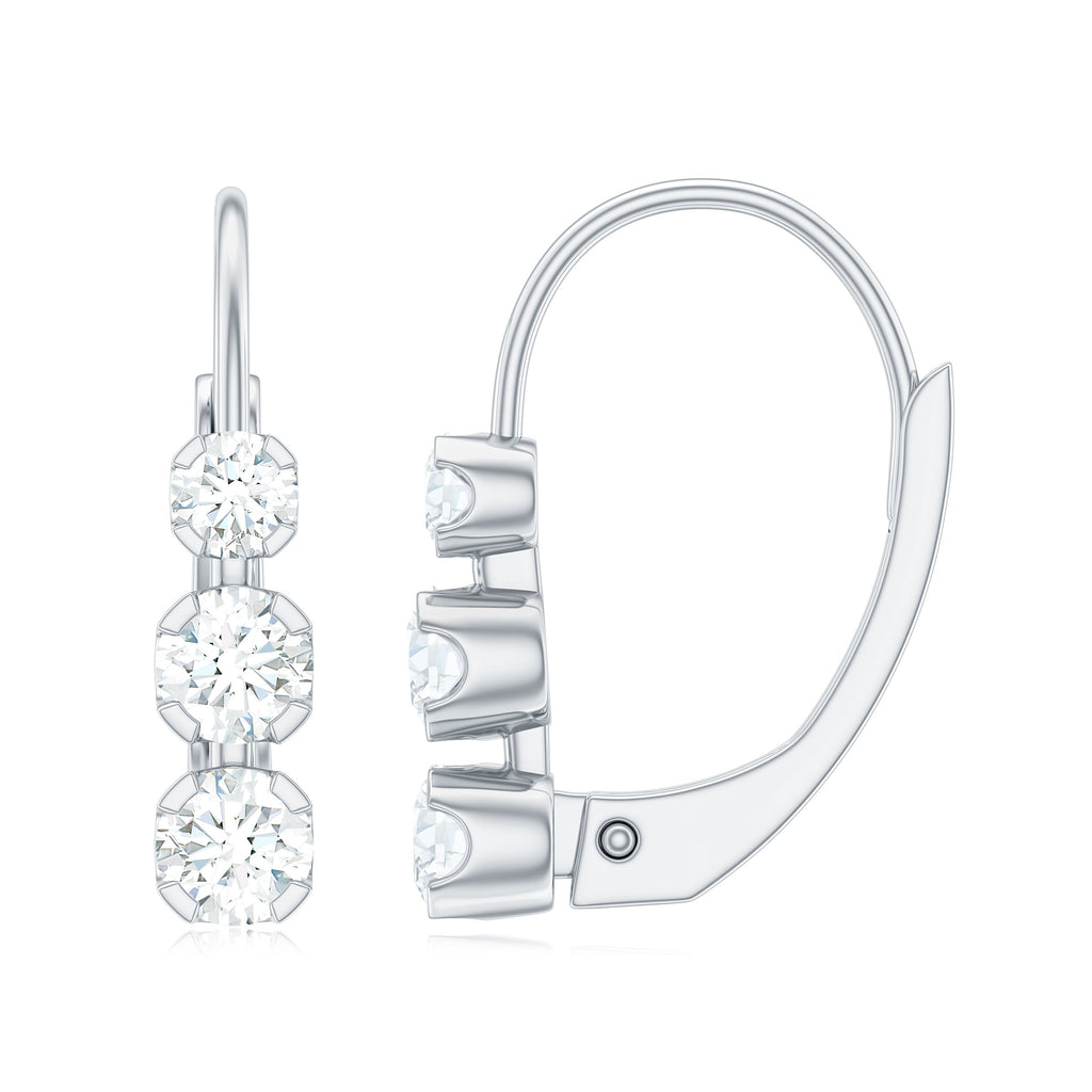 Round Moissanite Three Stone Hoop Earrings with Lever Back Moissanite - ( D-VS1 ) - Color and Clarity - Rosec Jewels